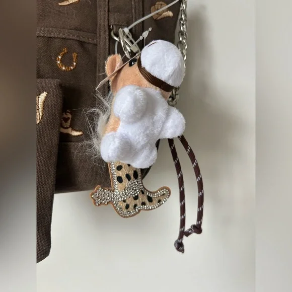 Viral Madden Girl Western Brown Mini Tote with bag charms - Picture 3 of 7